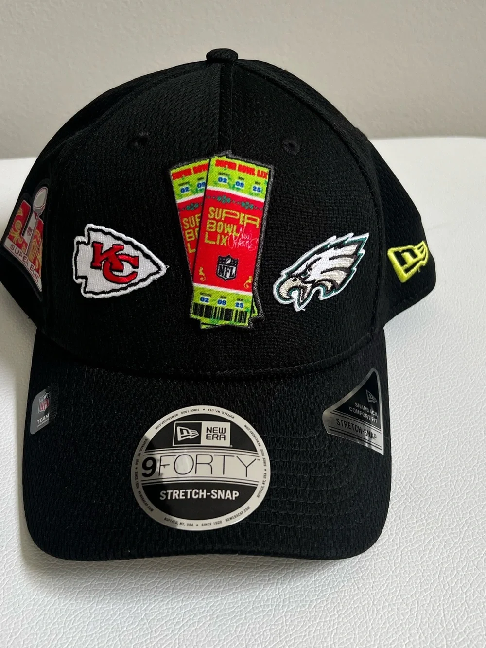 New Era Black Super Bowl LIX Patch 9FORTY Stretch-Snap Cap NEW!!